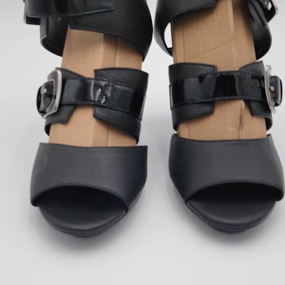 Banfi Zambrelli 7.5M Black Heels High 4in Leather Strappy Chunky Party Statement - Picture 4 of 10